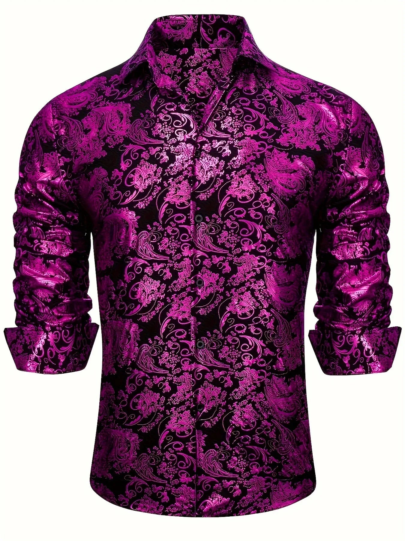 Retro Elegant Paisley & Floral Pattern Langarm-Knopfhemd, Frühling Herbst - tif-shop24.de