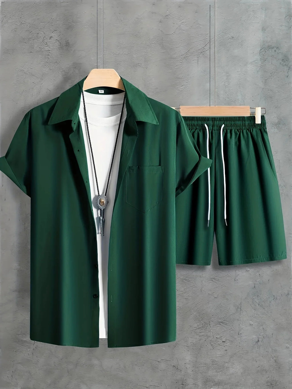 Unifarbenes 2 Stk. Kurzarm-Shirt mit Revers Knopfleiste und Shorts mit Kordelzug - tif-shop24.de