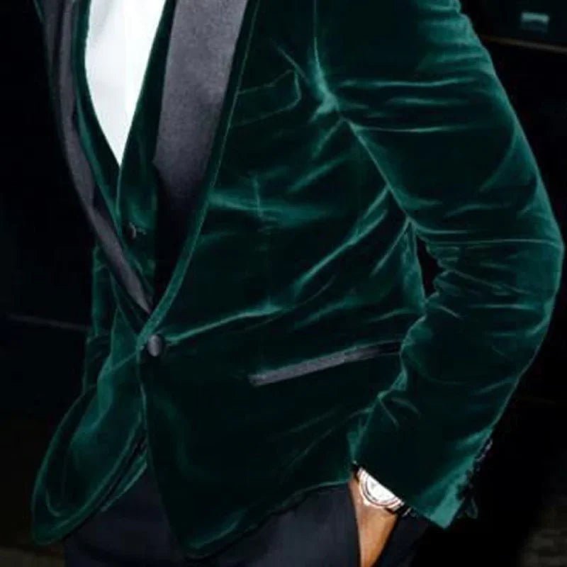 Samt Slim Fit Anzüge für Prom mit Schwarz Erreichte Revers Grün Blazer - tif-shop24.de