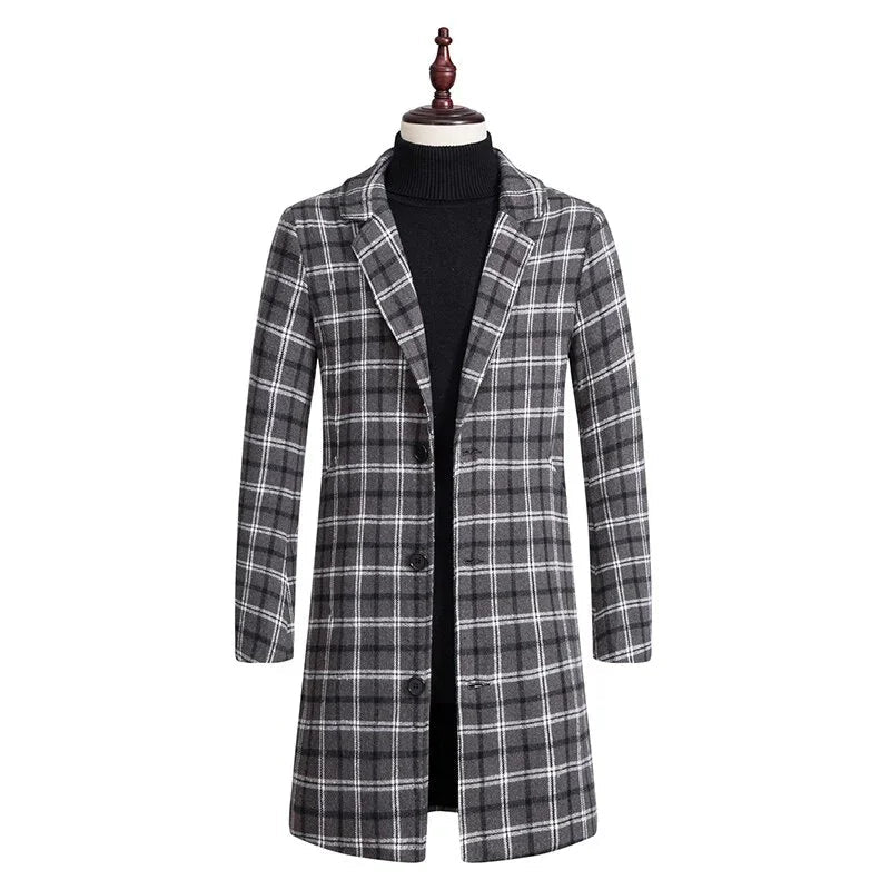 YESMOLA Herbst Winter Plaid Wolle Lange Woolen Einreiher Streetwear Fashion Oberbekleidung | tif-shop24.de