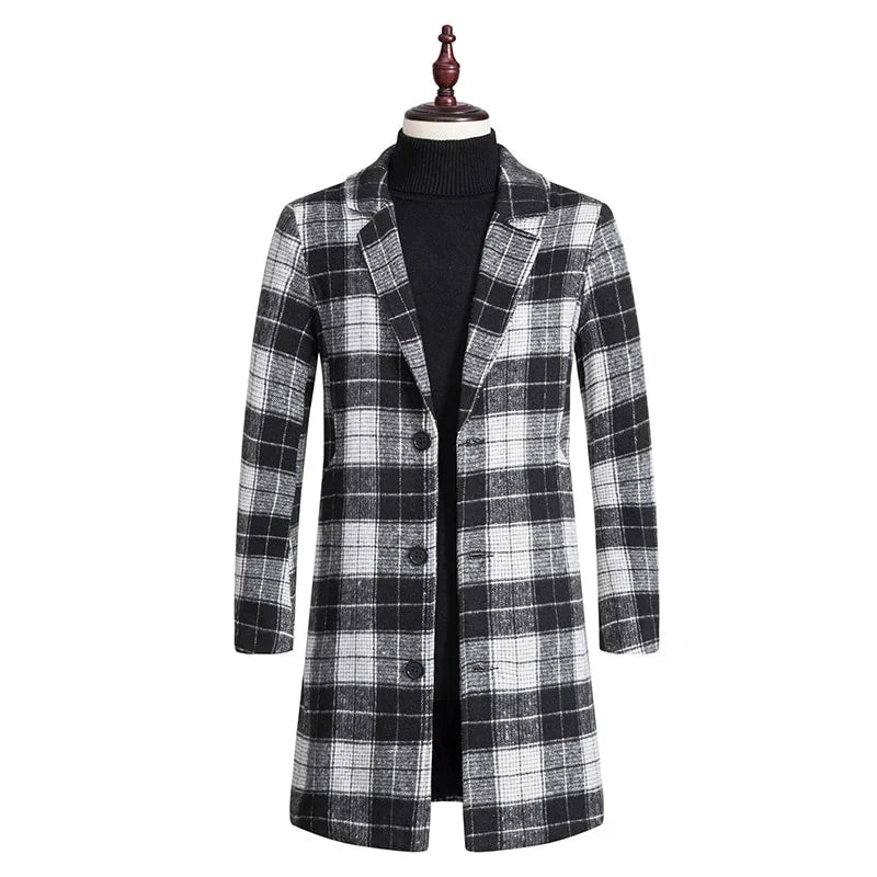 YESMOLA Herbst Winter Plaid Wolle Lange Woolen Einreiher Streetwear Fashion Oberbekleidung | tif-shop24.de