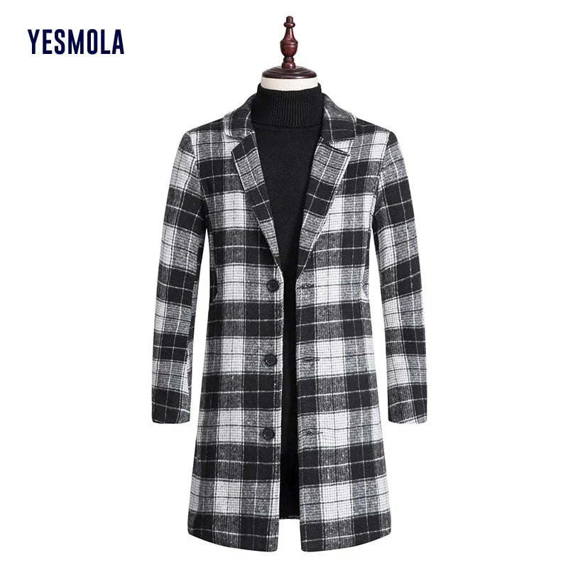 YESMOLA Herbst Winter Plaid Wolle Lange Woolen Einreiher Streetwear Fashion Oberbekleidung | tif-shop24.de