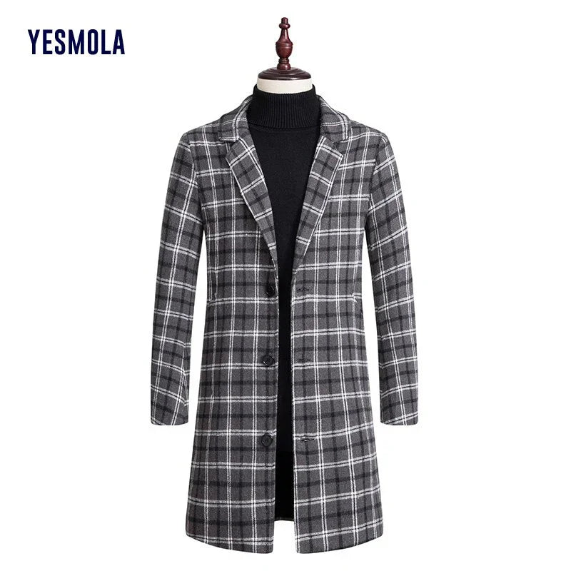 YESMOLA Herbst Winter Plaid Wolle Lange Woolen Einreiher Streetwear Fashion Oberbekleidung | tif-shop24.de