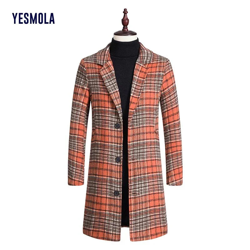YESMOLA Herbst Winter Plaid Wolle Lange Woolen Einreiher Streetwear Fashion Oberbekleidung | tif-shop24.de