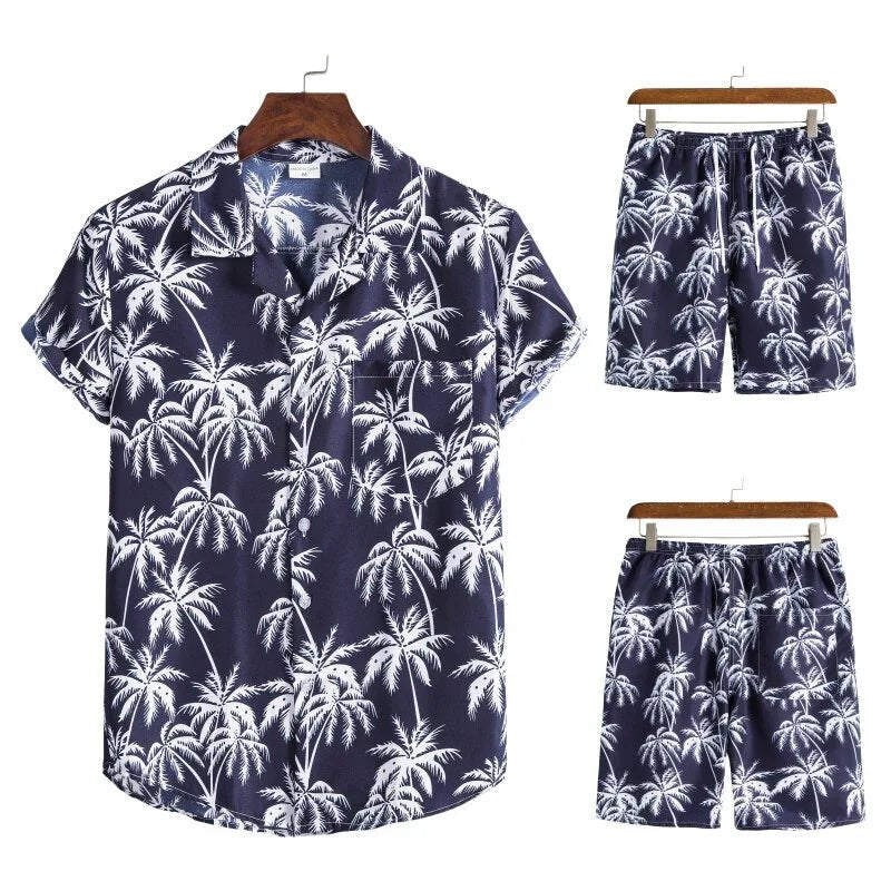 Hawaiian Set Coconut Druck Sets Kurzarm Sommer Casual Floral Shirt Strand Anzug Urlaub Mode | tif-shop24.de