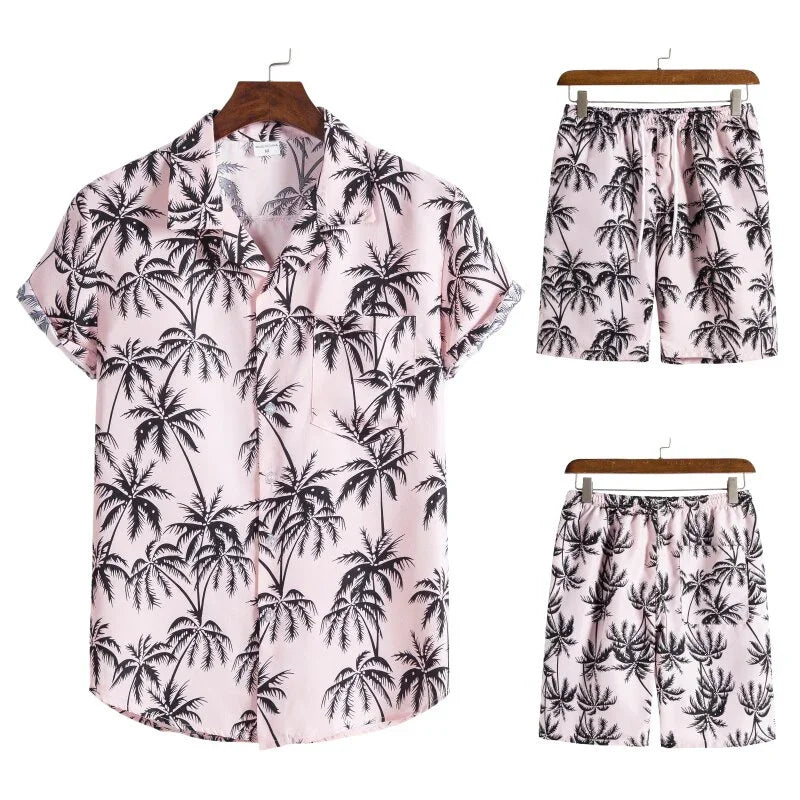 Hawaiian Set Coconut Druck Sets Kurzarm Sommer Casual Floral Shirt Strand Anzug Urlaub Mode | tif-shop24.de