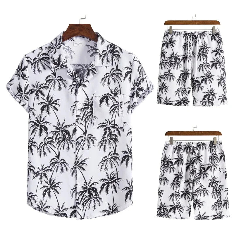 Hawaiian Set Coconut Druck Sets Kurzarm Sommer Casual Floral Shirt Strand Anzug Urlaub Mode | tif-shop24.de