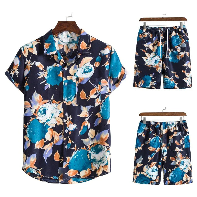 Hawaiian Set Coconut Druck Sets Kurzarm Sommer Casual Floral Shirt Strand Anzug Urlaub Mode | tif-shop24.de