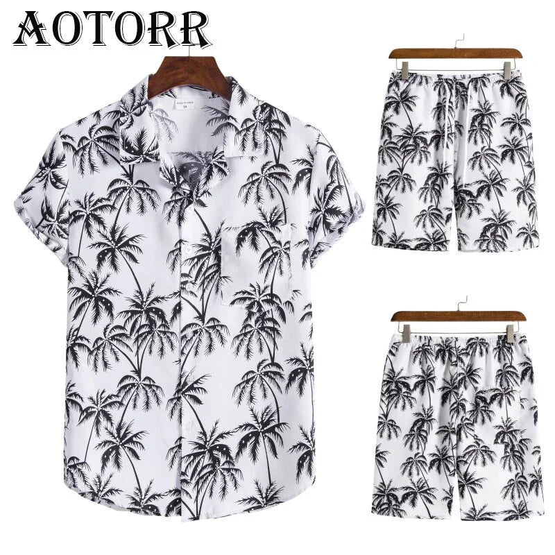 Hawaiian Set Coconut Druck Sets Kurzarm Sommer Casual Floral Shirt Strand Anzug Urlaub Mode | tif-shop24.de