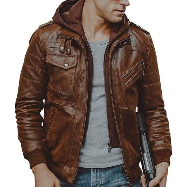 Motorrad PU Jacke Biker Leder Windbreaker Mit Kapuze | tif-shop24.de
