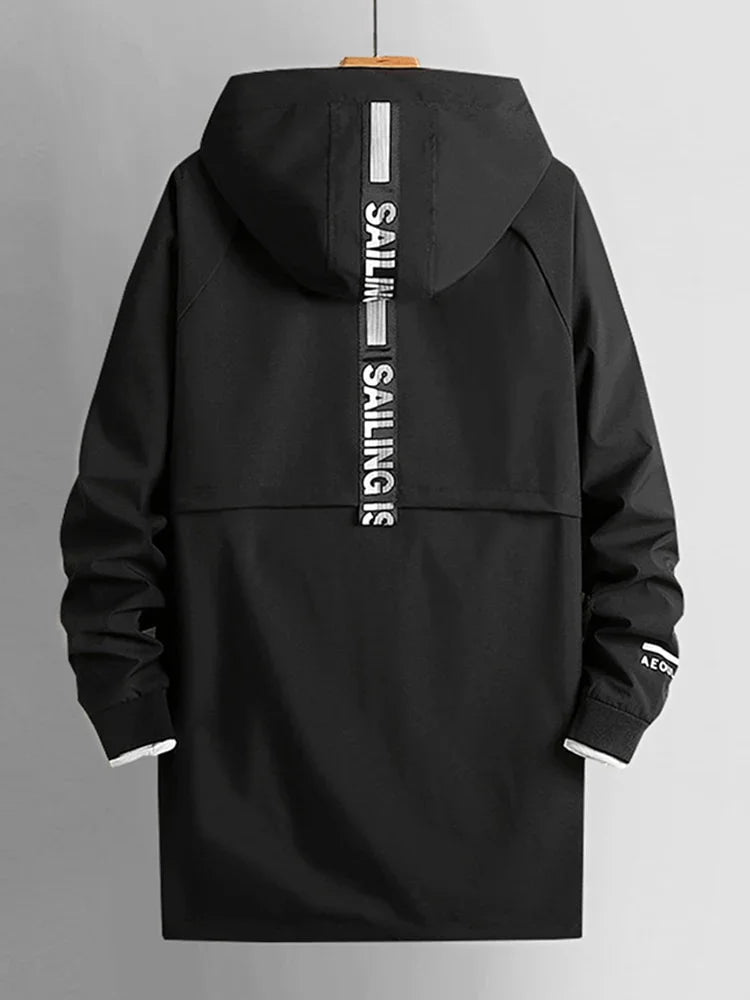 Langer Trenchcoat Herren Bedruckt mit Kapuze Streetwear | tif-shop24.de