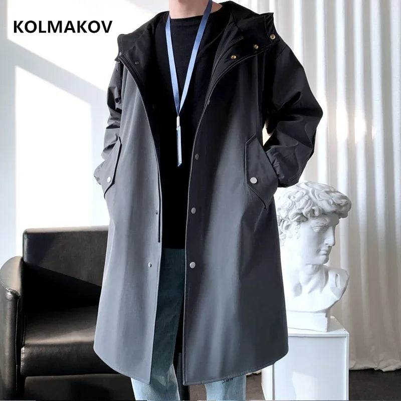 Langer Stil Mantel Hochwertiger lässiger Trenchcoat, Kapuzenjacken, Windjacken | tif-shop24.de