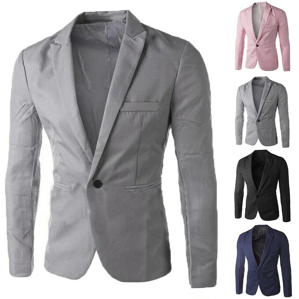 Männer Einfarbig Langarm Revers Eine Taste Tasche Blazer Dünne Klage Mantel Fit | tif-shop24.de