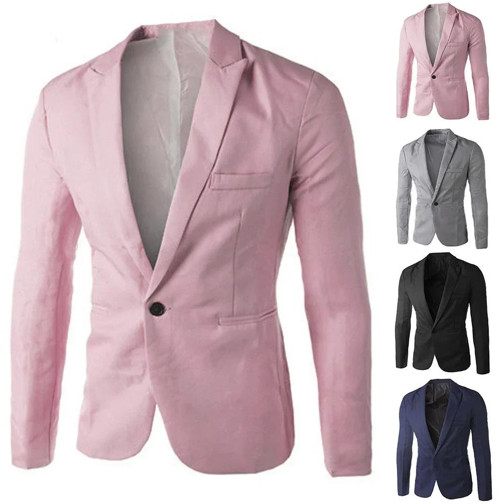 Männer Einfarbig Langarm Revers Eine Taste Tasche Blazer Dünne Klage Mantel Fit | tif-shop24.de
