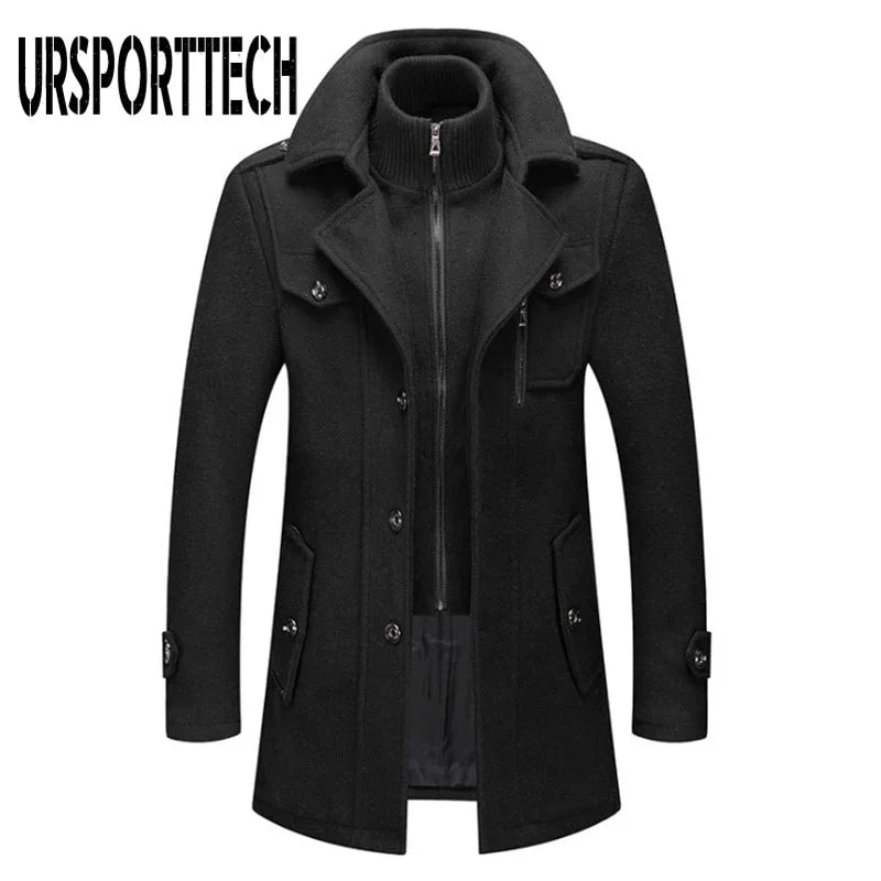 Winter Herren Wollmantel Neue Einfarbig Kältebeständige  Wollmantel Doppelkragen Casual Trenchcoat | tif-shop24.de