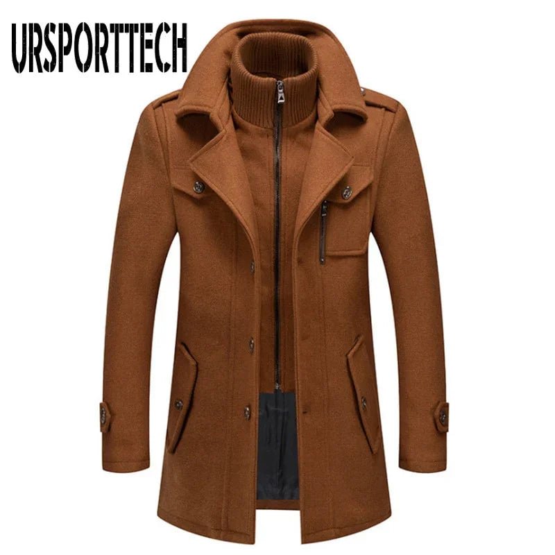 Winter Herren Wollmantel Neue Einfarbig Kältebeständige  Wollmantel Doppelkragen Casual Trenchcoat | tif-shop24.de