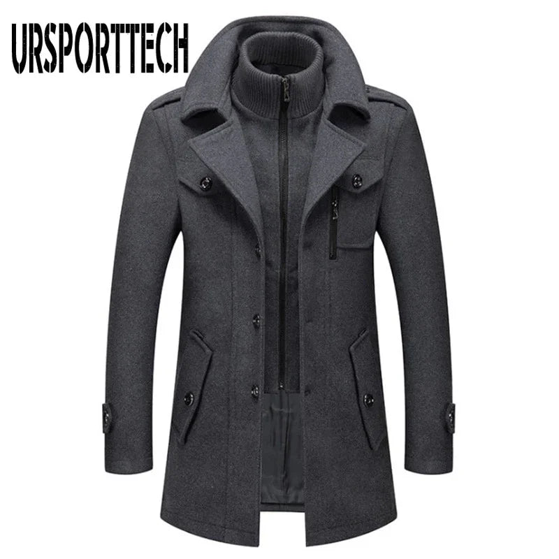 Winter Herren Wollmantel Neue Einfarbig Kältebeständige  Wollmantel Doppelkragen Casual Trenchcoat | tif-shop24.de