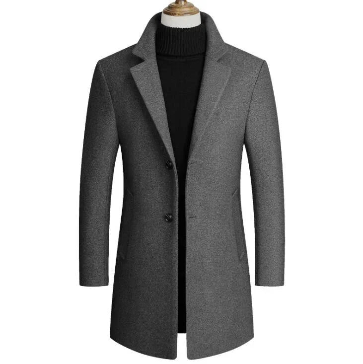Winter Wolljacke Herren Hochwertiger Wollmantel lässig Slim Kragen Wollmantel Herren langer Baumwollkragen Trenchcoat - tif-shop24.de