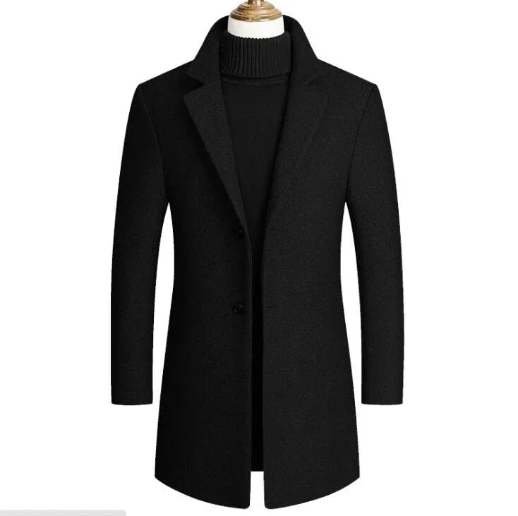 Winter Wolljacke Herren Hochwertiger Wollmantel lässig Slim Kragen Wollmantel Herren langer Baumwollkragen Trenchcoat | tif-shop24.de