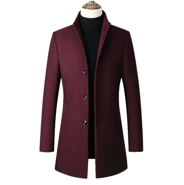 Winter Wolljacke Herren Hochwertiger Wollmantel lässig Slim Kragen Wollmantel Herren langer Baumwollkragen Trenchcoat | tif-shop24.de