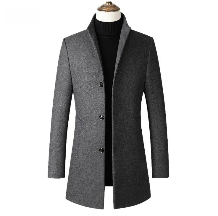 Winter Wolljacke Herren Hochwertiger Wollmantel lässig Slim Kragen Wollmantel Herren langer Baumwollkragen Trenchcoat - tif-shop24.de