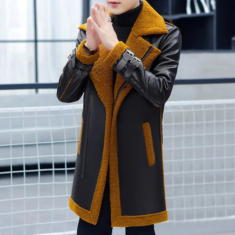 Mittel Lange Faux Leder Samt Warm Passende Koreanische Version Winter Plüsch Fell Integrierte Windjacke | tif-shop24.de