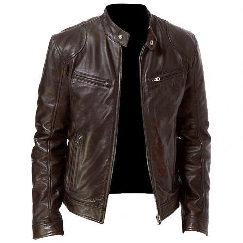 Herbst Winter Männer Stehkragen Zipper Faux Leder Motorrad Jacke Kurz Mantel | tif-shop24.de
