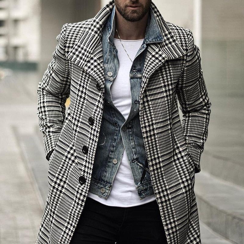 PFHQ Plaid Karo Windjacke Slim Fit Streetwear Mantel Einreiher Trenchcoat 21D3186 | tif-shop24.de