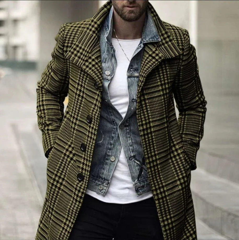 PFHQ Plaid Karo Windjacke Slim Fit Streetwear Mantel Einreiher Trenchcoat 21D3186 | tif-shop24.de