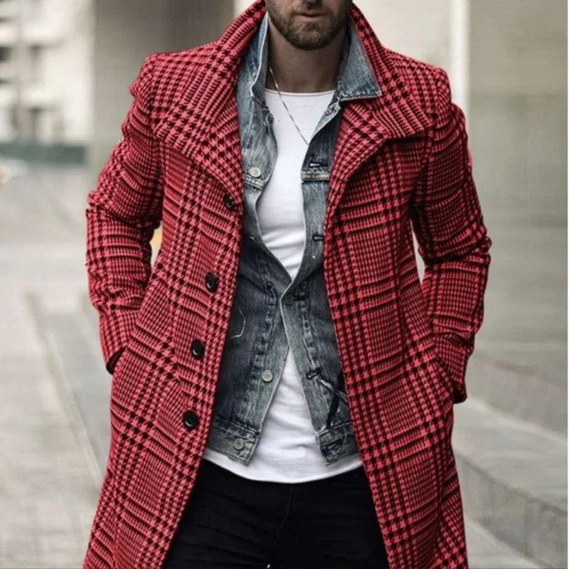 PFHQ Plaid Karo Windjacke Slim Fit Streetwear Mantel Einreiher Trenchcoat 21D3186 | tif-shop24.de