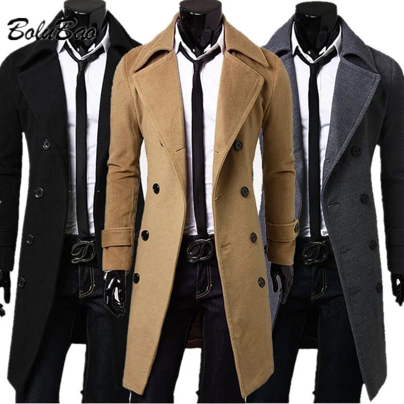 BOLUBAO Winter Casual Trench Coat Mid-Length British Slim Jacket Double-Breasted Solid Color Trench Coat | tif-shop24.de