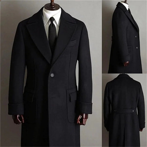 Hochwertige Windjacke Schwarz Formale Dicke Wolle Maßgeschneiderte Business Langer Mantel | tif-shop24.de