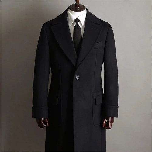 Hochwertige Windjacke Schwarz Formale Dicke Wolle Maßgeschneiderte Business Langer Mantel | tif-shop24.de