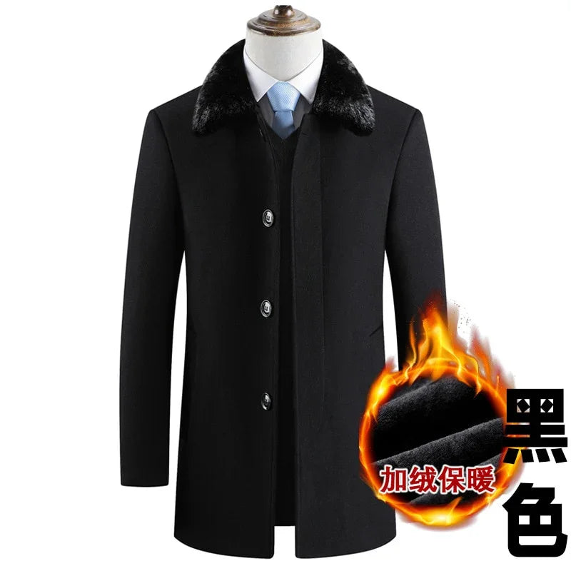 Winter Wolle Marke Kunstpelzkragen Slim Fit Kaschmirmantel - tif-shop24.de