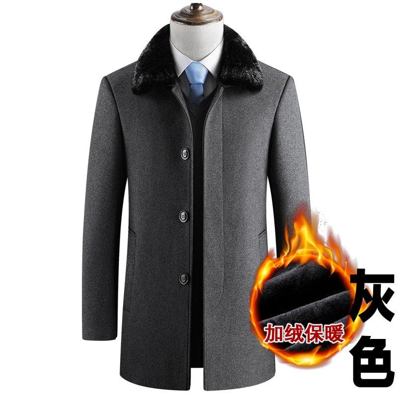 Winter Wolle Marke Kunstpelzkragen Slim Fit Kaschmirmantel | tif-shop24.de