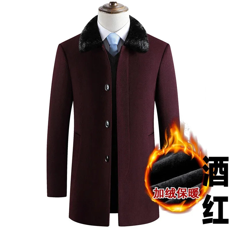 Winter Wolle Marke Kunstpelzkragen Slim Fit Kaschmirmantel - tif-shop24.de