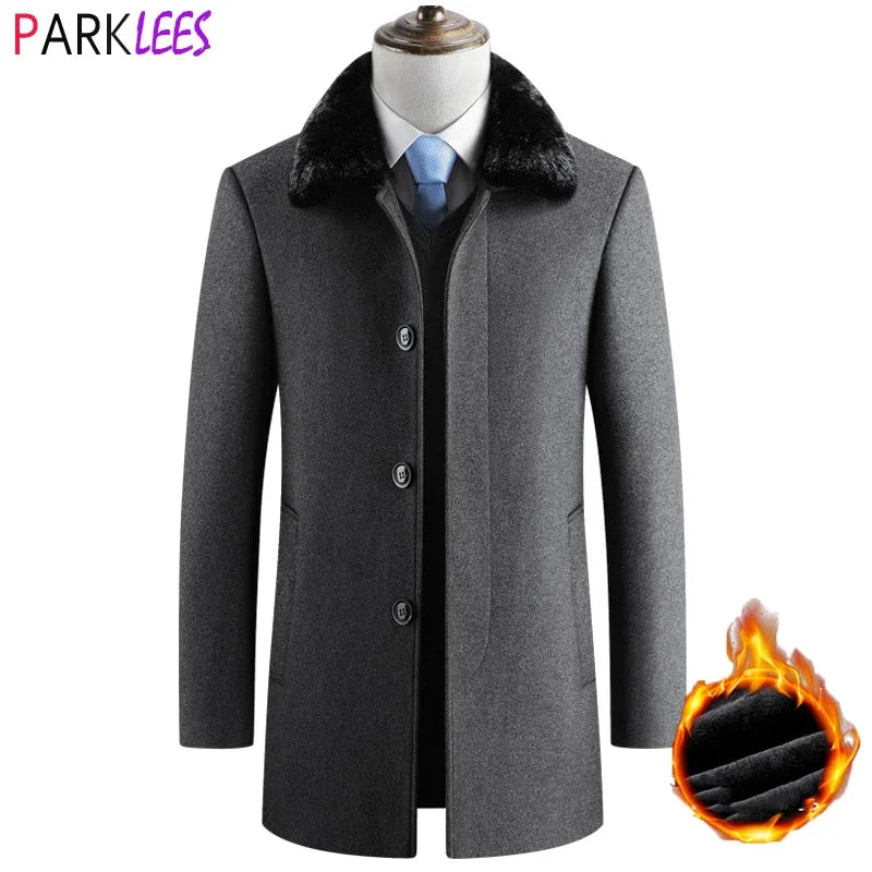 Winter Wolle Marke Kunstpelzkragen Slim Fit Kaschmirmantel | tif-shop24.de