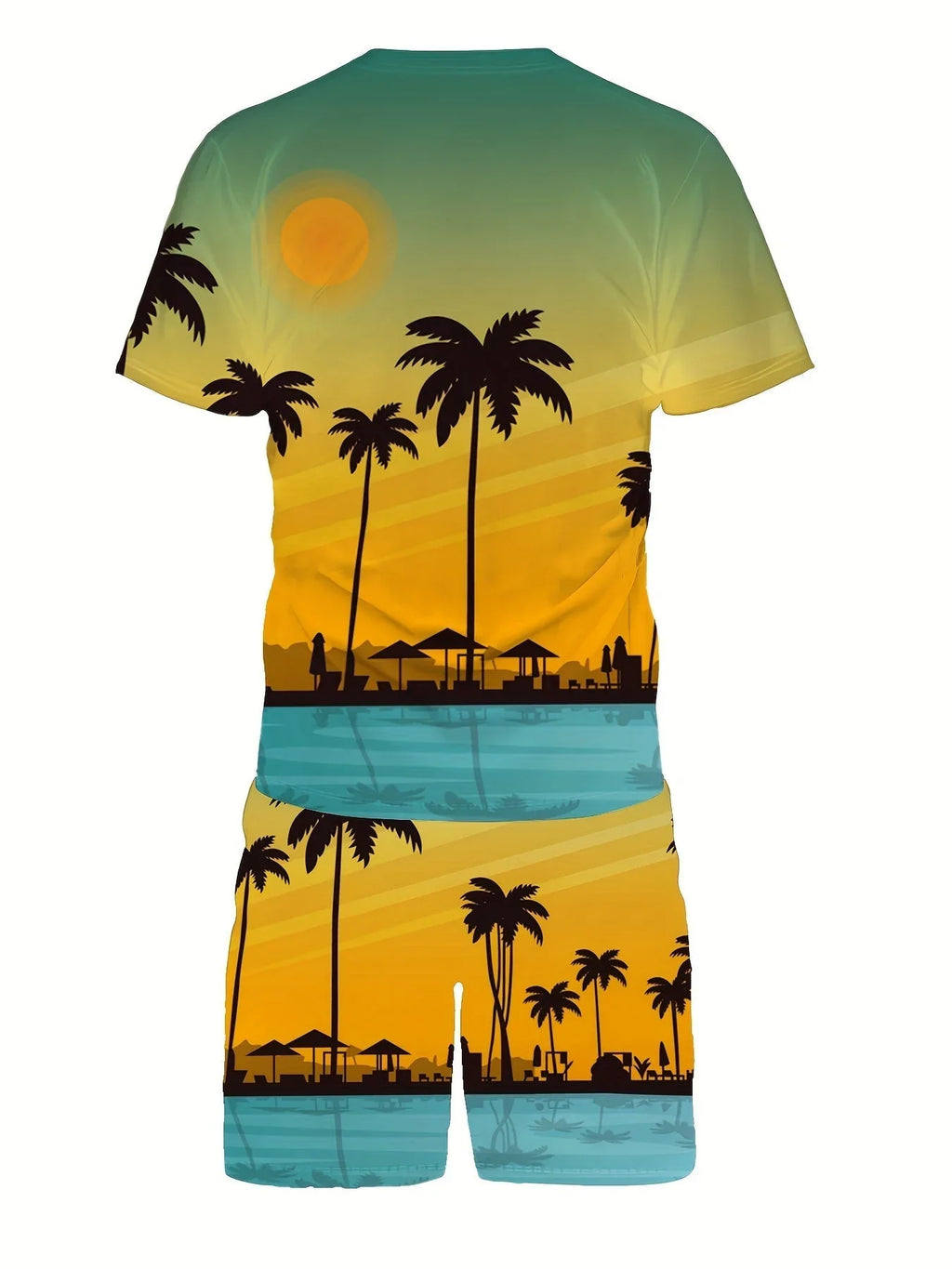 2‑teiliges Herren‑Strand‑Outfit mit Kokospalmen‑Grafik — Crew‑Neck T‑Shirt & Shorts‑Set - tif-shop24.de