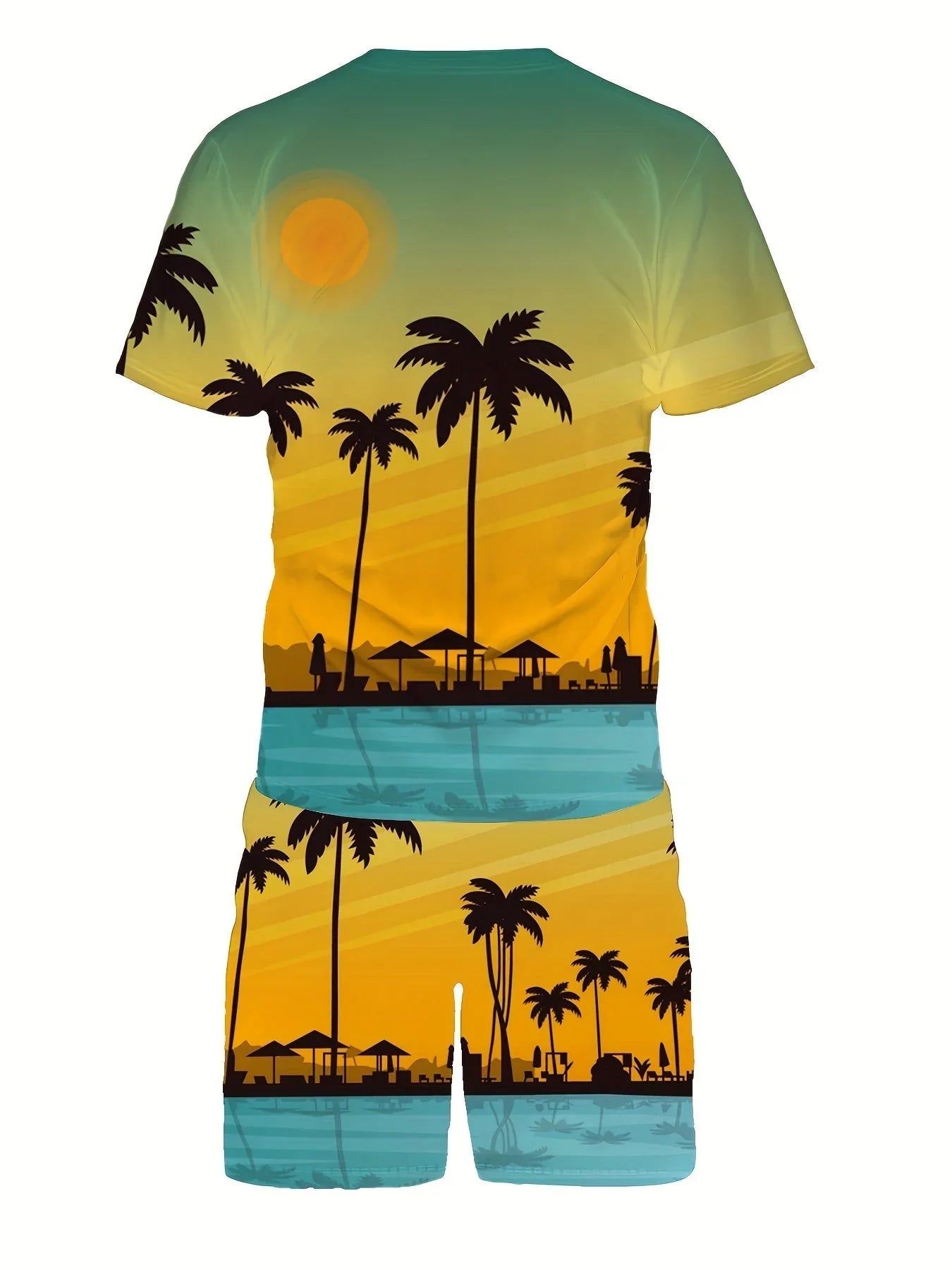 2‑teiliges Herren‑Strand‑Outfit mit Kokospalmen‑Grafik — Crew‑Neck T‑Shirt & Shorts‑Set - tif-shop24.de