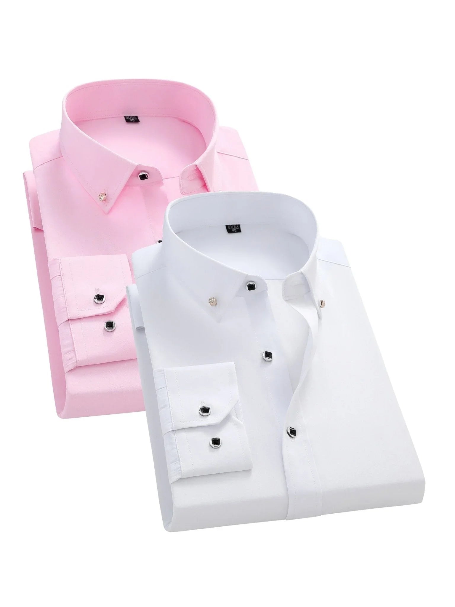 2 Stück Stilvolles Einfarbiges Hemd – Atmungsaktisch, Reverskragen, Lange Ärmel (2er-Pack) - tif-shop24.de