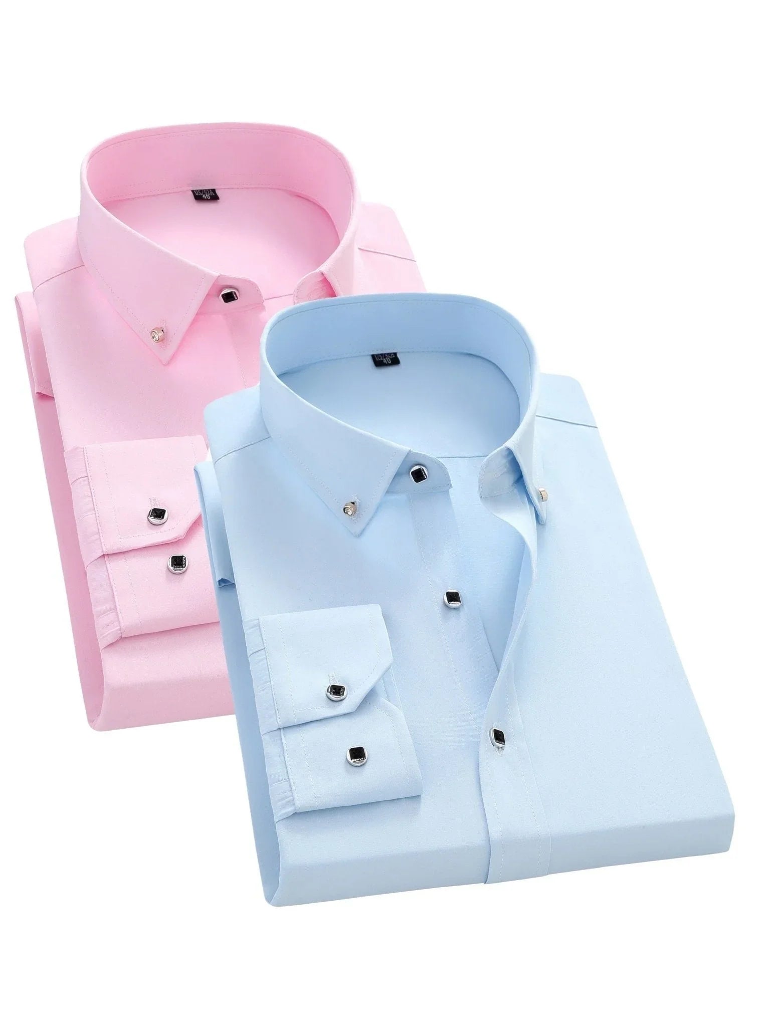 2 Stück Stilvolles Einfarbiges Hemd – Atmungsaktisch, Reverskragen, Lange Ärmel (2er-Pack) - tif-shop24.de