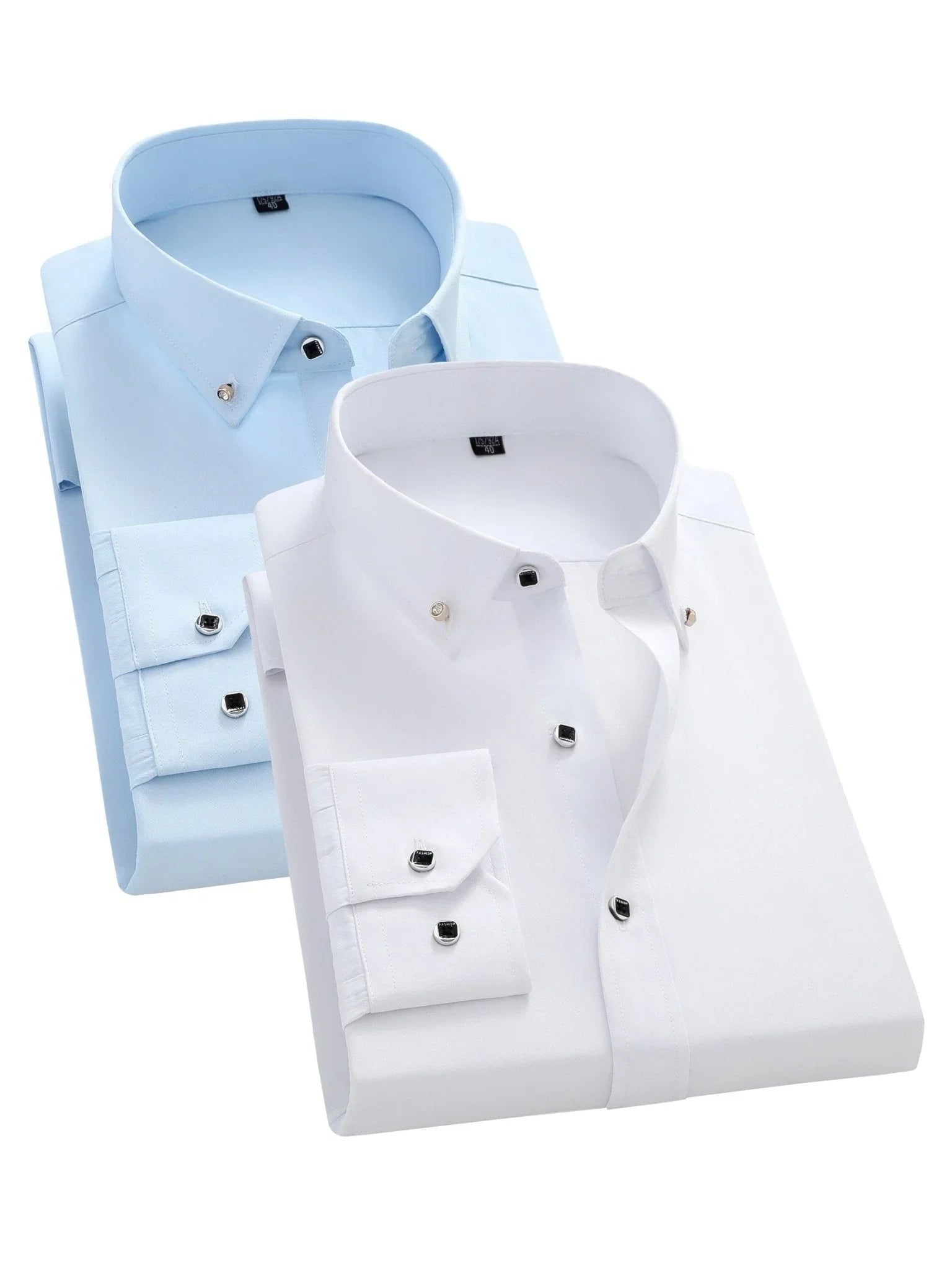 2 Stück Stilvolles Einfarbiges Hemd – Atmungsaktisch, Reverskragen, Lange Ärmel (2er-Pack) - tif-shop24.de