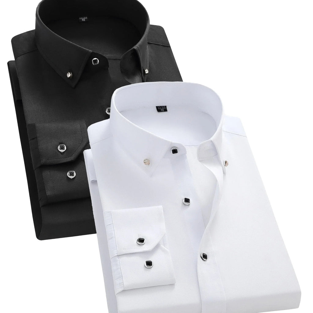 2 Stück Stilvolles Einfarbiges Hemd – Atmungsaktisch, Reverskragen, Lange Ärmel (2er-Pack) - tif-shop24.de