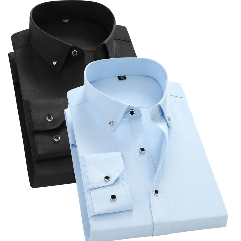 2 Stück Stilvolles Einfarbiges Hemd – Atmungsaktisch, Reverskragen, Lange Ärmel (2er-Pack) - tif-shop24.de