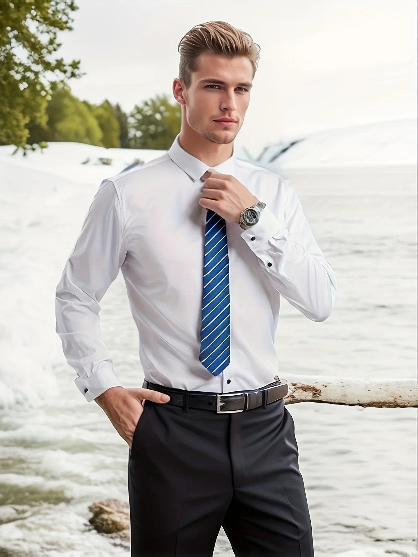 Bügelfreies , Umlegekragen, Lange Ärmel, Reguläre Passform, Solides, Tägliches Business-formelles Hemd - tif-shop24.de