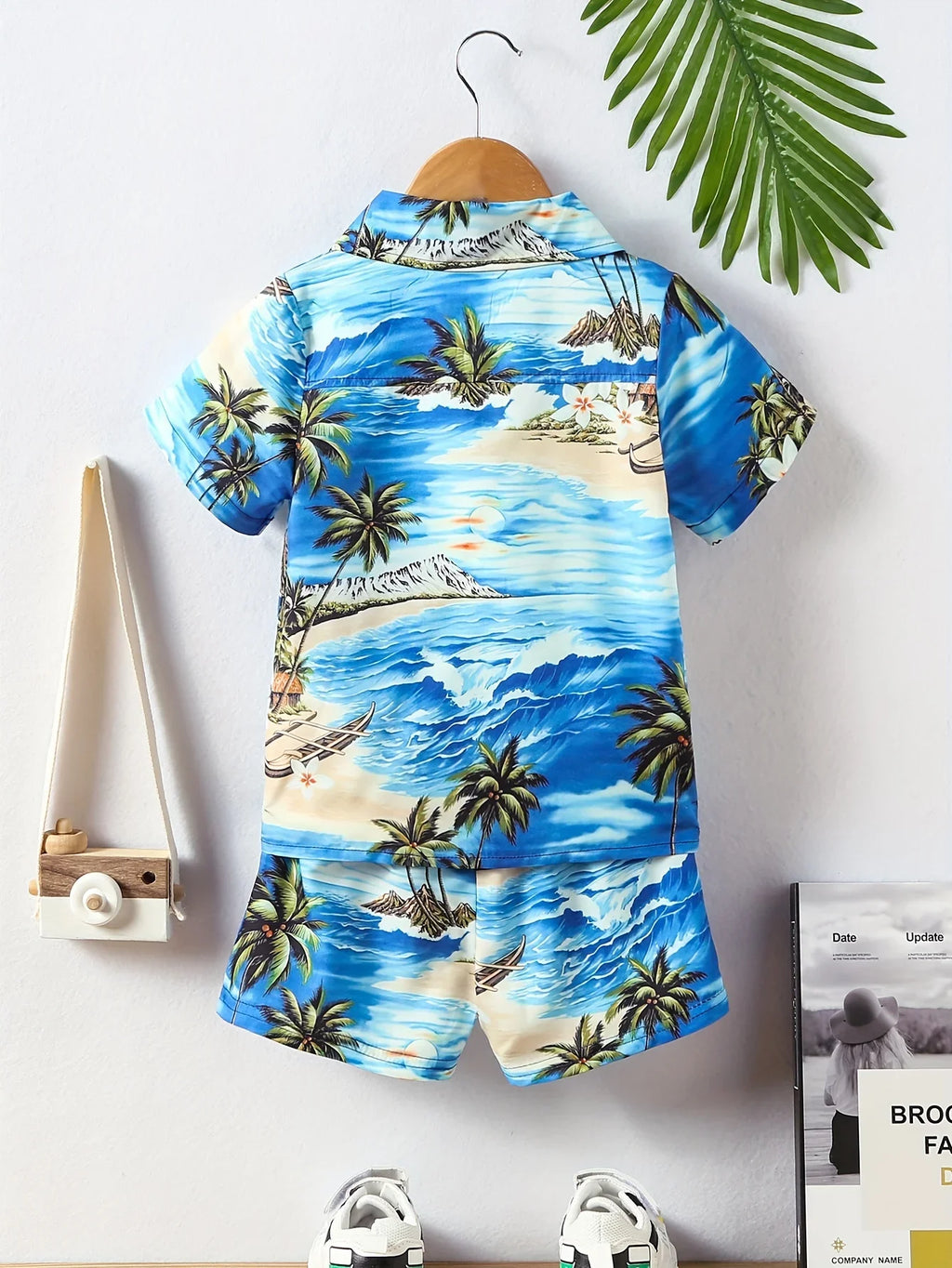Jungen 2-teiliges Lässiges Strand-Kokosnussbaum-Druck-Kurzarm-Lapels-Shirt Und Shorts-Set, Geeignet Für Jungen-Sommer-Strandpartys - tif-shop24.de