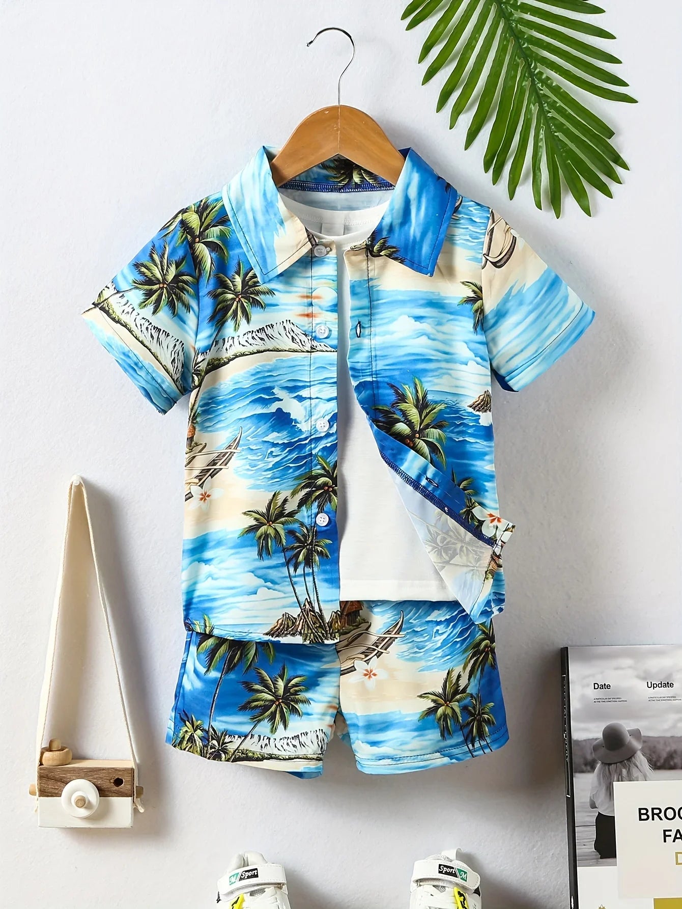 Jungen 2-teiliges Lässiges Strand-Kokosnussbaum-Druck-Kurzarm-Lapels-Shirt Und Shorts-Set, Geeignet Für Jungen-Sommer-Strandpartys - tif-shop24.de