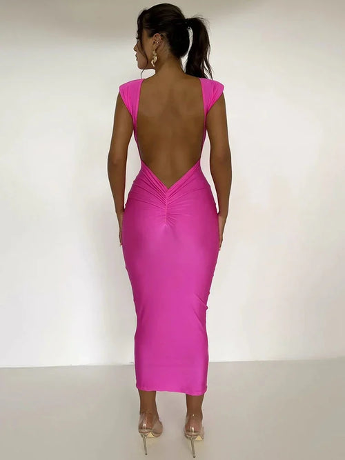 Mozision Sexy Backless Maxi Dress For Women Gown Summer Round Neck Sleeveless Night Club Party Long Dress Clubwear Vestido | tif-shop24.de