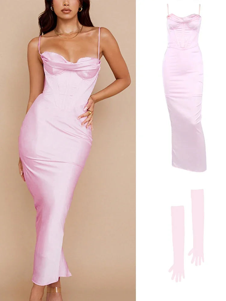 High Quality Summer Maxi Bodycon Dress - Elegantes Satin Partykleid für Hochzeit | tif-shop24.de