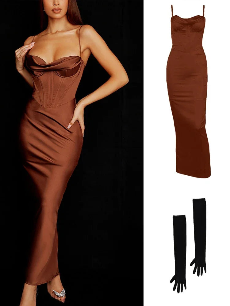 High Quality Summer Maxi Bodycon Dress - Elegantes Satin Partykleid für Hochzeit | tif-shop24.de